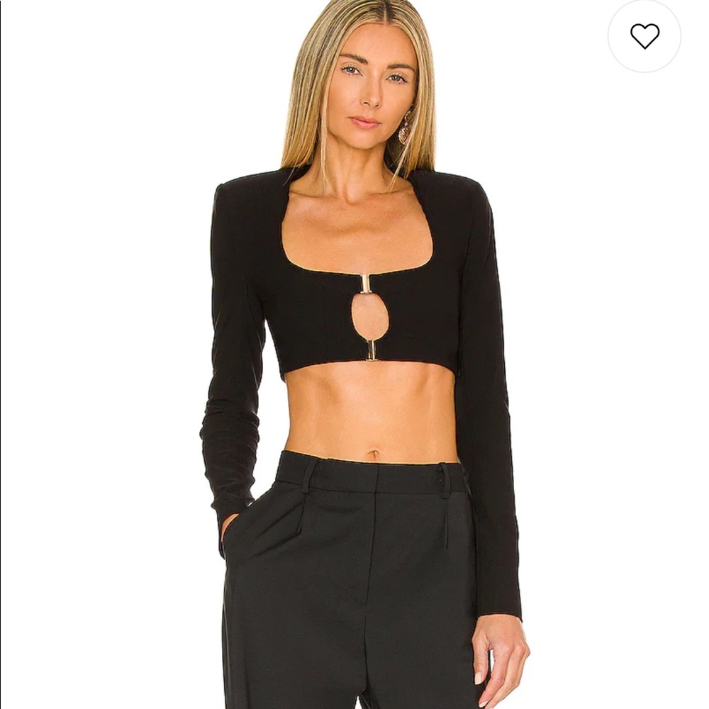 NBD Black Long Sleeve Cutout Crop Top with Gold Hardware